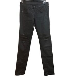 Rag & Bone Women's Black Moto Jeans Lamb Leather with Denim Skinny Jeans Size 26